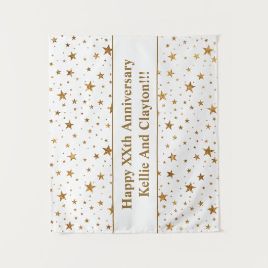 Aangepaste witte / gouden sterren met bericht Jubi Wandkleed (Voorkant)