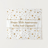 Aangepaste witte / gouden sterren met bericht Jubi Wandkleed (Voorkant (horizontaal))