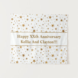 Aangepaste witte / gouden sterren met bericht Jubi Wandkleed