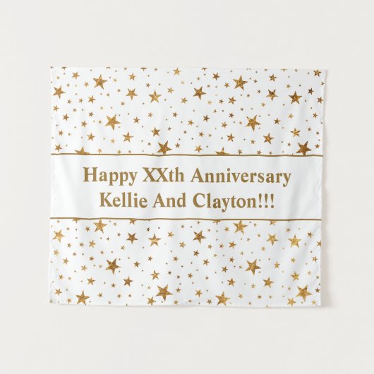 Aangepaste witte / gouden sterren met bericht Jubi Wandkleed (Voorkant (horizontaal))