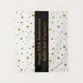 Aangepaste witte / gouden sterren met bericht Jubi Wandkleed (Voorkant)