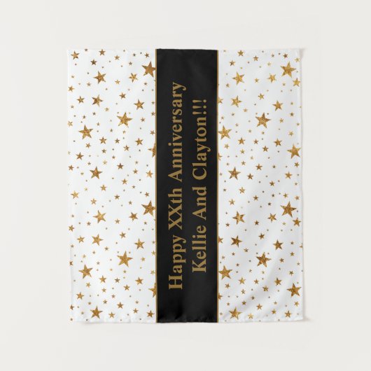 Aangepaste witte / gouden sterren met bericht Jubi Wandkleed (Voorkant)