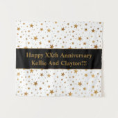 Aangepaste witte / gouden sterren met bericht Jubi Wandkleed (Voorkant (horizontaal))