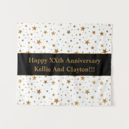 Aangepaste witte / gouden sterren met bericht Jubi Wandkleed