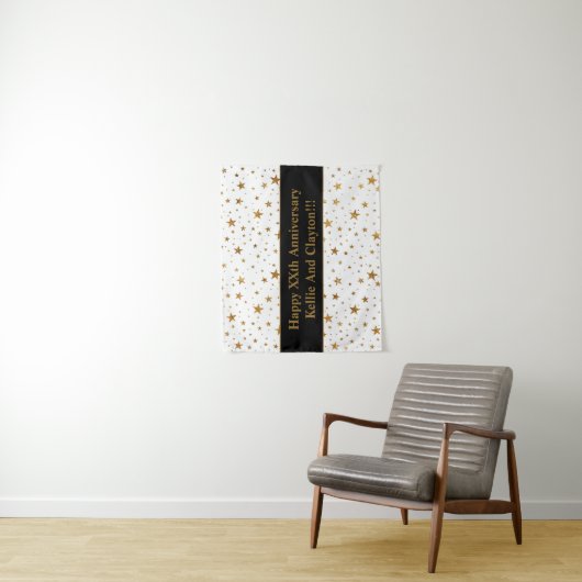Aangepaste witte / gouden sterren met bericht Jubi Wandkleed (In situ)