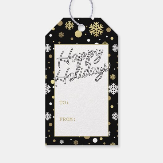 Aangepaste witte goudvlekken op zwarte vlekken cadeaulabel (Voorkant)