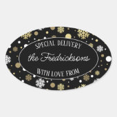 Aangepaste witte goudvlekken op zwarte vlekken ovale sticker (Voorkant)