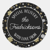 Aangepaste witte goudvlekken op zwarte vlekken ronde sticker (Voorkant)