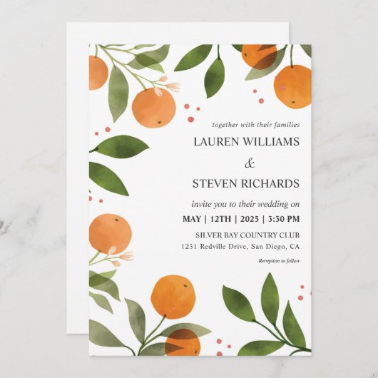 Aangepaste Witte Groene Sinaasappels Groene bloeme Kaart (Voorkant / Achterkant)