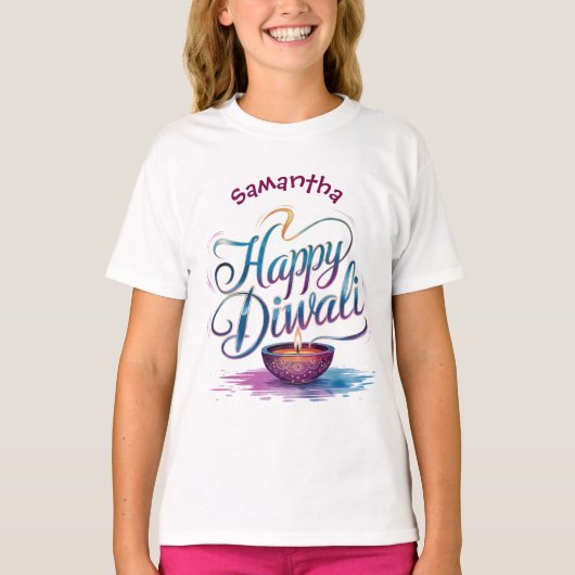 Aangepaste witte Happy Diwali T-shirt (Voorkant)