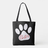 Aangepaste witte hond poot motief op zwarte achter tote bag (Achterkant)