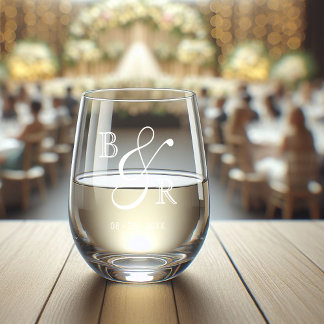 Aangepaste witte kalligrafie paar namen Initialen Wijnglas Zonder Voet