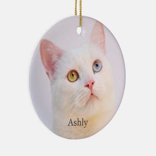 Aangepaste witte kat foto gepersonaliseerd keramisch ornament (Rechts)
