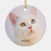 Aangepaste witte kat foto gepersonaliseerd keramisch ornament (Voorkant)