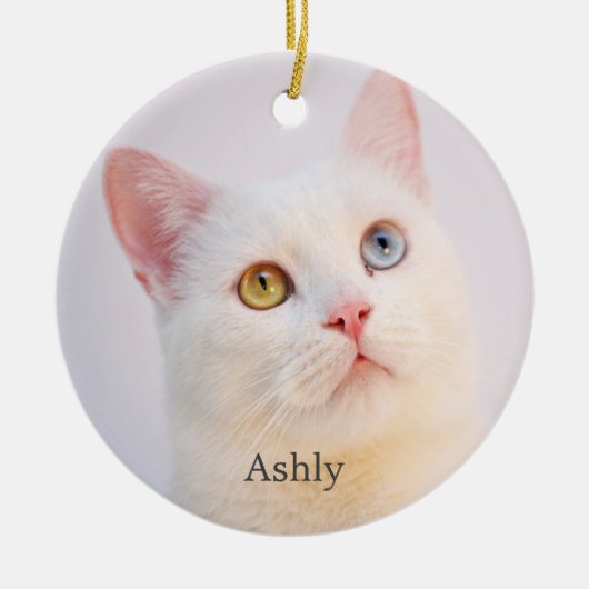 Aangepaste witte kat foto gepersonaliseerd keramisch ornament (Voorkant)