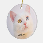 Aangepaste witte kat foto gepersonaliseerd keramisch ornament (Links)