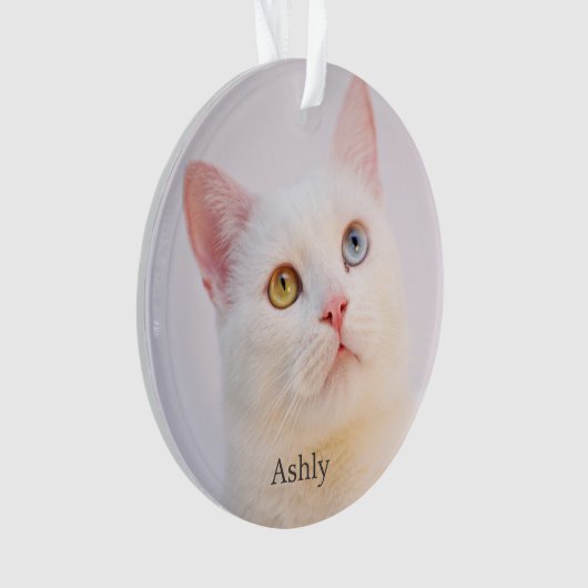 Aangepaste witte kat foto gepersonaliseerd ornament (voorkant)