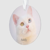 Aangepaste witte kat foto gepersonaliseerd ornament (voorkant)