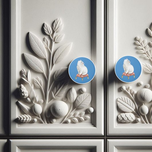 Aangepaste  witte kat op Pillow Keramische Knop