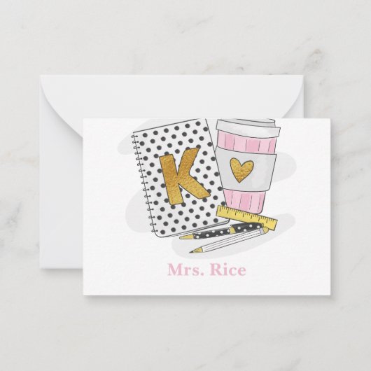 Aangepaste witte kleuterschool leraar koffie liefh notitiekaartje (Achterkant)