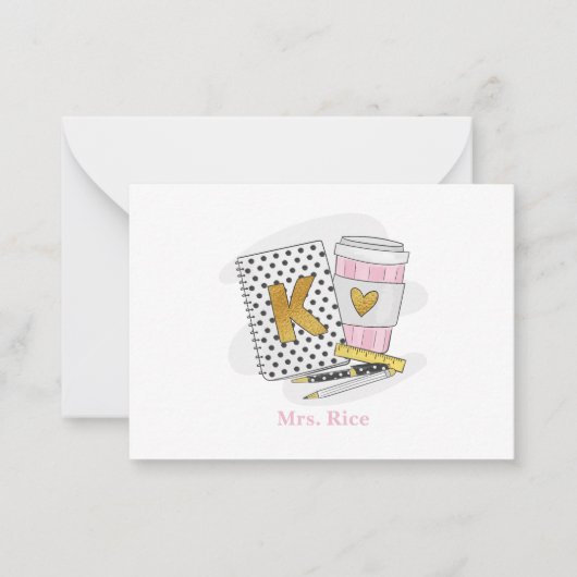 Aangepaste witte kleuterschool leraar koffie liefh notitiekaartje (Voorkant)