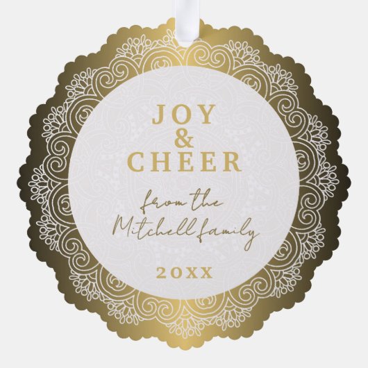 Aangepaste witte Mandala krans op Faux Gold Ornament Kaart (Achterkant)