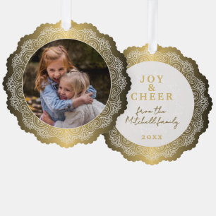 Aangepaste witte Mandala krans op Faux Gold Ornament Kaart