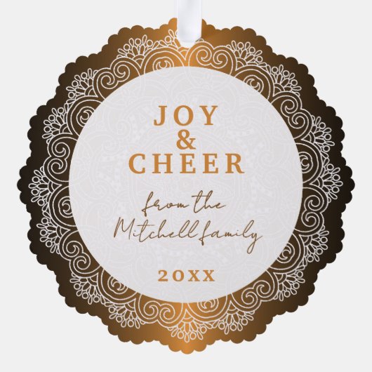 Aangepaste witte mandala krans op faux rood koper ornament kaart (Achterkant)