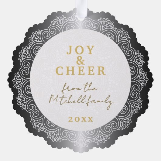 Aangepaste witte Mandala krans op Faux Silver Ornament Kaart (Achterkant)