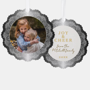 Aangepaste witte Mandala krans op Faux Silver Ornament Kaart