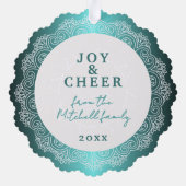 Aangepaste witte Mandala krans op Ocean Blue Ornament Kaart (Achterkant)