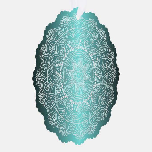 Aangepaste witte Mandala krans op Ocean Blue Ornament Kaart (Rechts)