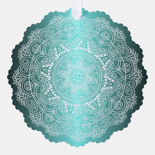 Aangepaste witte Mandala krans op Ocean Blue Ornament Kaart (Voorkant)