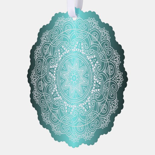 Aangepaste witte Mandala krans op Ocean Blue Ornament Kaart (Links)