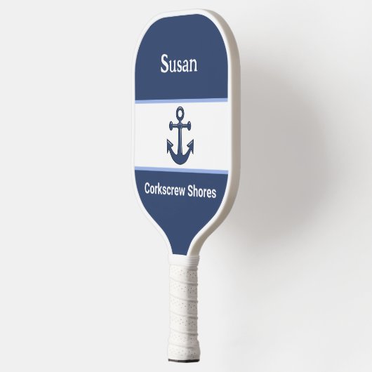 Aangepaste witte marineblauwe ankergepersonaliseer pickleball paddle (Links)
