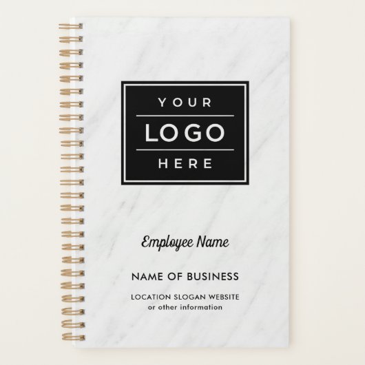 Aangepaste witte marmer BedrijfsLogo Naam werkneme Planner (Voorkant)
