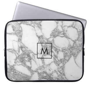Aangepaste, witte marmer voor monogram laptophoes laptop sleeve