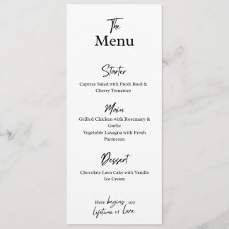 Aangepaste witte menukaart. Trouwen, feest of dine Menu