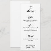 Aangepaste witte menukaart. Trouwen, feest of dine Menu (Voorkant / Achterkant)