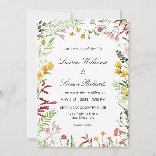 Aangepaste Witte Multicolor Meadow Flowers Wedding Kaart (Voorkant)