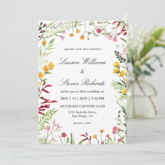 Aangepaste Witte Multicolor Meadow Flowers Wedding Kaart (Staand voorkant)