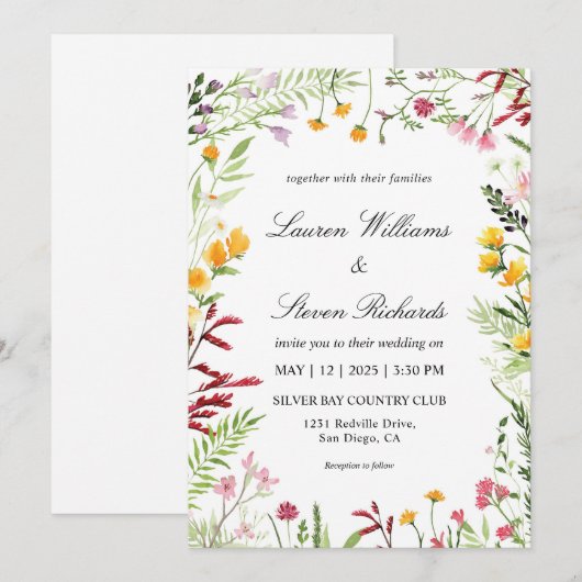 Aangepaste Witte Multicolor Meadow Flowers Wedding Kaart (Voorkant / Achterkant)