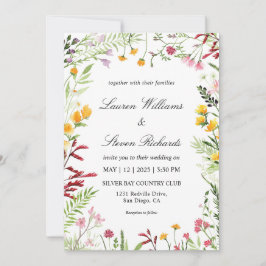 Aangepaste Witte Multicolor Meadow Flowers Wedding Kaart