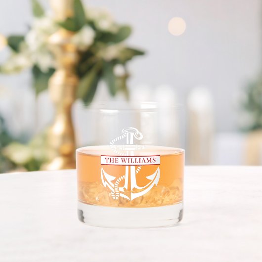 Aangepaste witte nautische anker rode naam whisky glas (Insitu (Huwelijk))