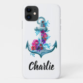 Aangepaste Witte Nautische Bloemen Waterverf Anker Case-Mate iPhone Case (Achterkant)