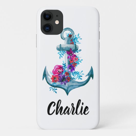 Aangepaste Witte Nautische Bloemen Waterverf Anker Case-Mate iPhone Case (Achterkant)