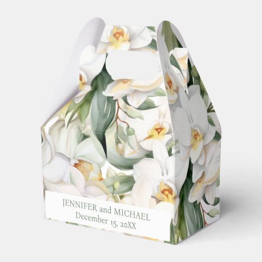 Aangepaste witte orchidee bloemen bloemige favorie bedankdoosjes (Voorkant Zijde)
