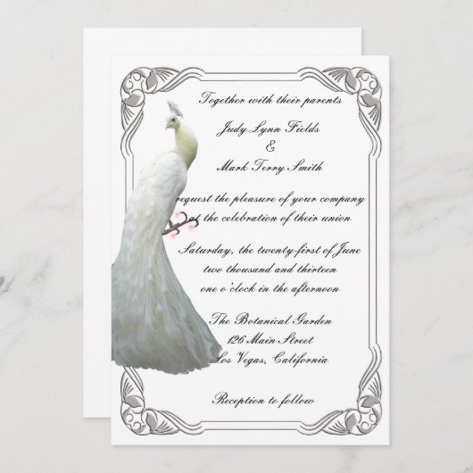 Aangepaste witte pauw bruiloft uitnodiging (Voorkant / Achterkant)