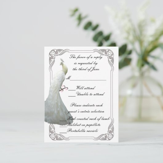 Aangepaste witte Peacock bruiloft reactie Kaart (Staand voorkant)