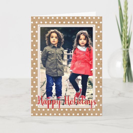 Aangepaste witte pokadots op Faux Kraft Holiday Kaart (Voorkant)